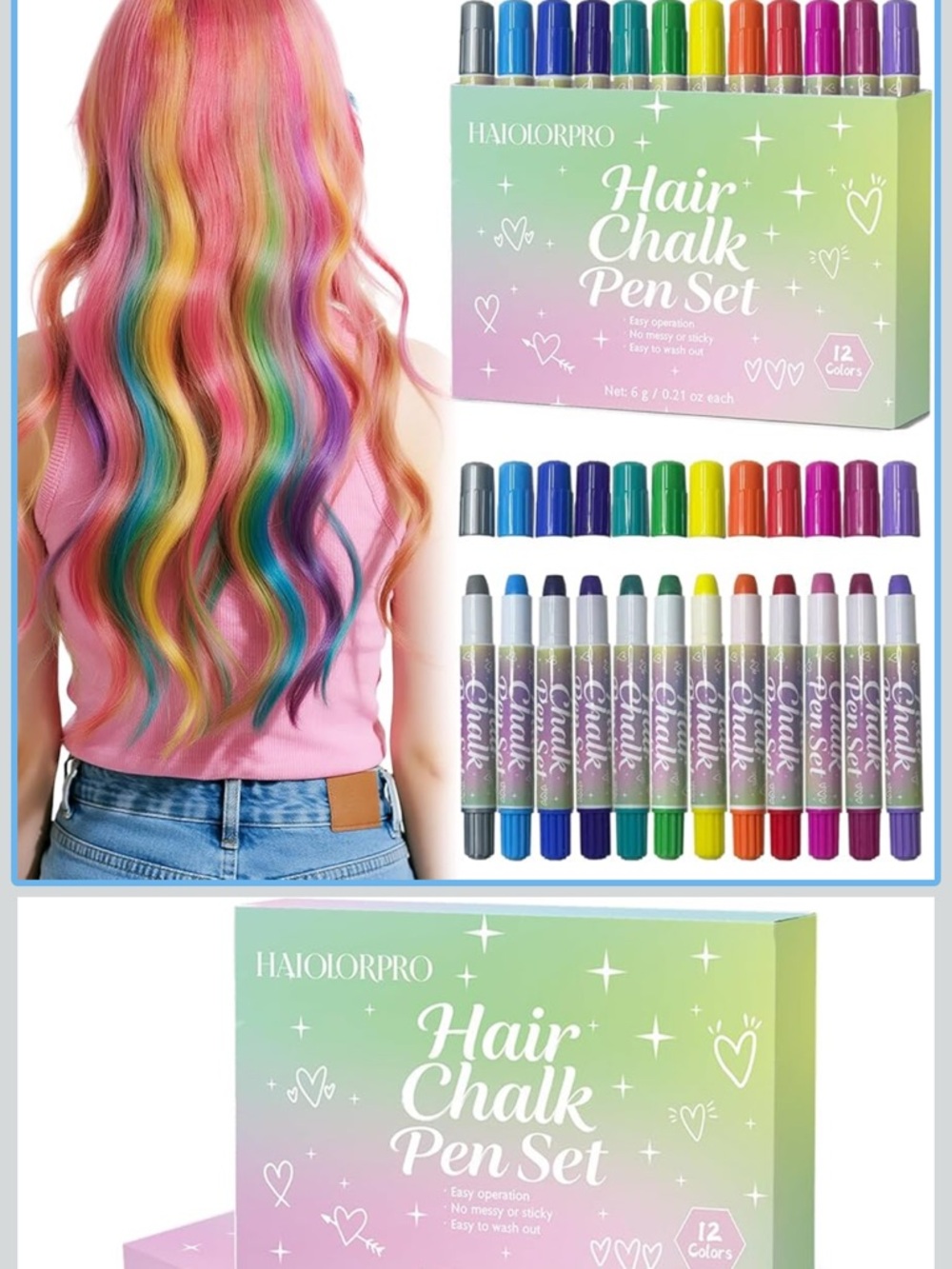 Hair Chalk 12 colors- Temporary Hair Color washable hair dye for kids women men